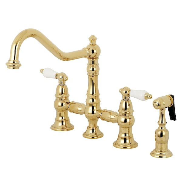 KS3272PLBS Restoration 8" Bridge Kitchen Faucet W/Sprayer, Brass